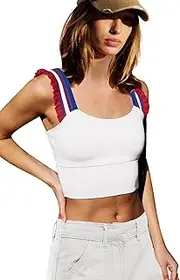 [LAMISSCHE] Womens Cropped Workout Tank Tops Padded Sports Bra Time Out Tank Ruffle Athletic Yoga Gym Camisole Tops