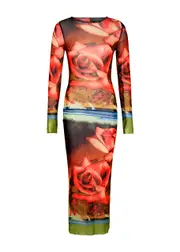 Jean Paul Gaultier Roses Printed Tulle Midi Dress - Multicoloured - S (UK8-10 / S) S (UK8-10 / S)