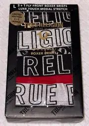 TRUE RELIGION 4 Pack Black Silver Red Luxe Modal Stretch Boxer Briefs Mens Sz L