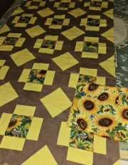 Unfinished Sunflowers & Birds Patchwork Quilt Top 58" X 35" Plus Extra Fabric