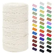 Macrame Cord 3mm x 220Yards (656Feet), Natural Cotton Macrame Rope - 4 Strand...