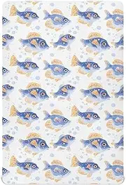 Crib Fitted Sheet for Boys Girls Soft Nursery Bed Sheet Fits Standard Crib and Toddler Mattresses 52x28in Cute Winter Flounder Fishes