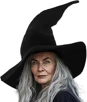 Witches Hat, Womens Wide Brim Witch Hat, Girl Wide Brim Pointed Hat Accessory, For Halloween Costume Accessory