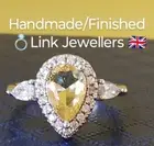 BE: Woman Silver Ring Size R-S. Simulated Pear Shape Yellow Citrine & Zircon