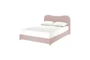 Ginnie Curved Boucl Fabric Cloud Bed Frame - Pink - Queen