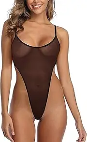 [SHERRYLO] See Through One Piece Swimsuit High Cut Micro Monokini Bikini Mini Mesh Transparent Bathing Suit