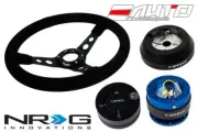 NRG 350 3" Deep Steering Wheel Suede BK/160 Hub/2.0 Blue Quick Release/Lock Matt (for: Kia)