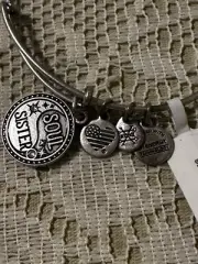 Alex & Ani Soul Sisters Charm Bangle Bracelet 2018 Silver Tone USA Energy Sz 8