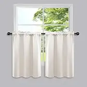 Mrs.Naturall Cafe Curtains 24 Inch Length,Blackout Short Curtains for Kitchen,Cream Beige Off White