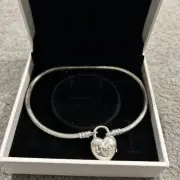 Pandora Sterling Silver Loved Heart Padlock Bracelet 597806 Size 23