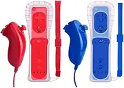 2 Pack Wii Remotes and Nunchuck Controllers Set for Wii Wii U Console (2 Pack, Red and Blue)