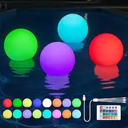 KUWUNG Floating Pool Lighting, Pack of 4 Pond Lights, Pool Lights, Floating Underwater with Remote Control, 16 RGB Colour Changing Waterproof LED Lights for Pool, Garden, Pond, Party