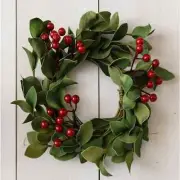 New Farmhouse Winter CHRISTMAS MISTLETOE CRANBERRY CANDLE RING Wreath 5"