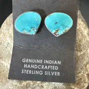 Blue Kingman Turquoise Navajo Sterling Silver Post Stud Earrings 18942