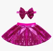 Cilucu Girls Size 4/5 Sparkly Sequin Skirt With Headband Pink