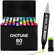 CHOTUNE 80 Colours Marker Set, 2023 Latest Permanent Marker, Unique Double Head Design, Equipped with Black Carry Bag, Storage Base for Manga Sketching Drawing