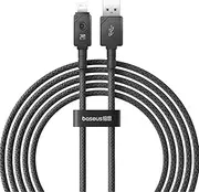 USB Cable Baseus Unbreakable Series Fast Charging Data Cord USB to IP 2.4A for iPhone 14/14 Plus/14 Pro/14 Pro Max,13 Mini/13/13 Pro/13 Pro Max and More (Black, 6.6ft)