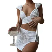 Outfits & Sets White Pleated Mini Skirt And Crop Top Set Women