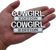 2pcs Metal Cowgirl Edition Side Rear Front Hood Trunk Emblem 3D Badge Decal Sticker Replacement for Universal Car Truck SUV (Silver Black)