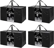 4 Pack Heavy Duty Extra Large Moving Bags with Backpack Straps Moving Box Totes for Storage with Visible Window Storage Bags for Space Saving Alternative Packing Bag(Black-4pack)