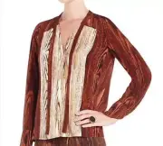 BCBG MAX AZRIA Jade Mchto Comb 100% Silk Long Sleeve Front Button Top $228 New