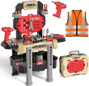 Kids Tool Bench with Realistic Tools and Electric Drill, 79 Pcs Transformable...