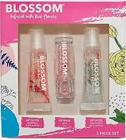 [Blossom] Scented Moisturizing Lip Gloss Tubes + pH Color Change Crystal Lip Balm, Infused with Real Flowers, 0.9 fl. oz/27ml, 3 pack Full Size Gift Set, Strawberry/Pink/Watermelon