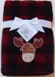 Baby Gear Soft Red Black Buffalo Plaid Moose Baby Blanket
