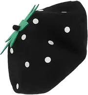 [Beavorty] Vintage Wool Beret Hat for Stylish Hat Black with Cute Strawberry Design for Cosplay Tea Parties and Special Occasions