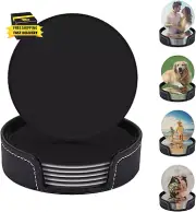 Custom Coasters Set of 6 Leather Coaster for Drinks with Holder Personalized Ima
