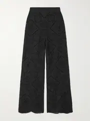 [Miguelina] Miguelina - Alegra Cropped Scalloped Broderie Anglaise Cotton Pants - Black - large large Black