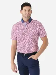 GREYSON CORAL DREAMS II GOLF POLO SHIRT MEN'S LARGE GLASSEYE FUCHSIA PRINT WHITE