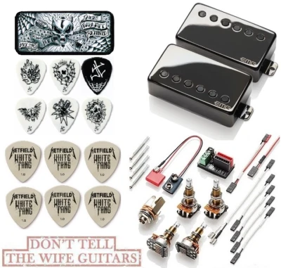 EMG JH SET JAMES HETFIELD BLACK CHROME STANDARD SPACED LONG POTS +30 PICKS & TIN