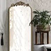 OUSHUAI Large Gold Antique Mirror, Tall Arched Floor Mirror,Ornate Design Vintage Wall Mirror Decor for Entryway,Hallway,Living Room,Fireplace 18"X53"