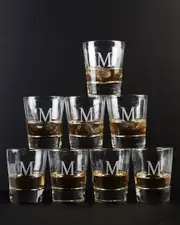 Susquehanna Glass Monogrammed Set of 8 DOF Glasses, (A-Z)
