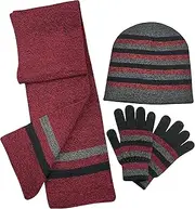 [N'Ice Caps] Adults Unisex Reversible Knit Hat/Scarf/Touchscreen Glove Set