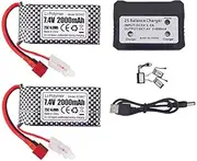 2PCS 7.4V 2000mAh T-Plug Lithium Battery with 2-in-1 Charger for 9200 9200E 200E 9202E 9203E 9204E 9205E 9206E 2995 YC300 HM101 LG-DJ02 9125 S920 WLtoys RC Car Remote Control Boat Drone Battery