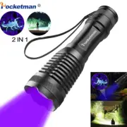 2-in-1 UV LED Flashlight Zoomable Torch 395nm Detectors Carpet Pet Urine Camping