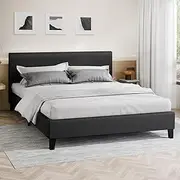 ALFORDSON Bed Frame Bed Base Double Size, Mattress Platform with Wooden Slats & Adhesive Velcro Strips, Mattress Foundation 320kg Capacity, Fabric Charcoal