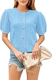 [Yousify] Puff Short Sleeve Tops 3/4 Sleeve Sweater Cardigan Open Front Summer Short Shrugs Victoria Crystal Button Shirts