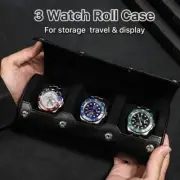3 Watch Leather Roll Case Storage Holder Bag For Travel Display 3 Pillows Slide