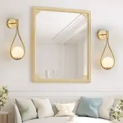 Set of 2 Modern Golden Wall Sconces with Opal Glass Globe, Hallway (No Bulb)