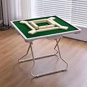 35" Folding Mahjong Table, PVC Straight Edge Card Table with Cup Holder and Drawer, Square Ultra Narrow Bezel,Green