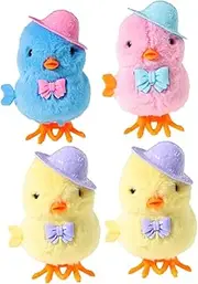 HOMOBABE 4pcs Wind Up Plush Chick Novelty Easter Hopping Chicken Playthings for Clockwork Fun and Interactive Animal Easter Celebrations