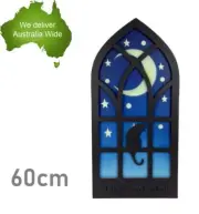 60cm Black Cat Window Wall Art Glows in Dark Moon Home Decor Hanging Xmas Gift