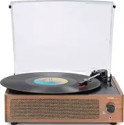 Retro Belt-Driven Vinyl Record Player with Bluetooth & Speakers - Brown