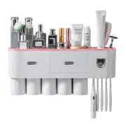 Catzon Wall Mounted Toothbrush Holder Automatic Toothpaste Dispenser Kit with Magnetic Cups-Pink