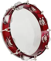 10 Inch Handheld Tambourine Row Tambourine Drum Set Percussion Instrument Musical Educational Toy Instrument for Church Performance Adults with T ng Key Red Red