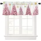 Pink Xmas Tree Window Valance for Bedroom Living Room, Gold Snowflake Christm...