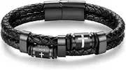 [ASUWISH] Bible Verse Cross Bracelets for Men Multi-Layer Braided Leather Wristband Bracelet with Stainless Steel Clasp Wrist Cuff Bangle for Men Boys Christmas Birthday Gifts